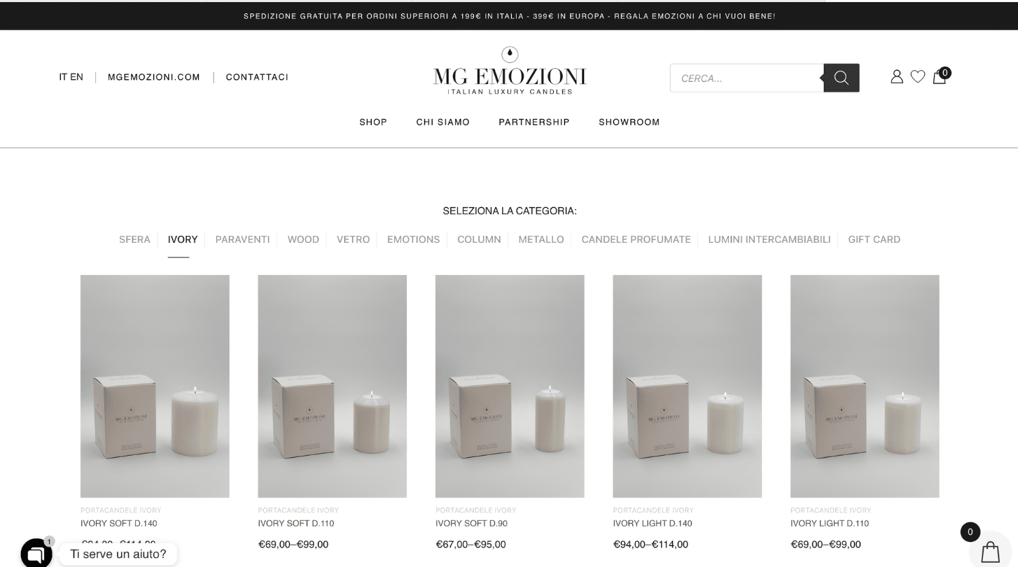 Ecommerce Candele 5 sito web ecommerce