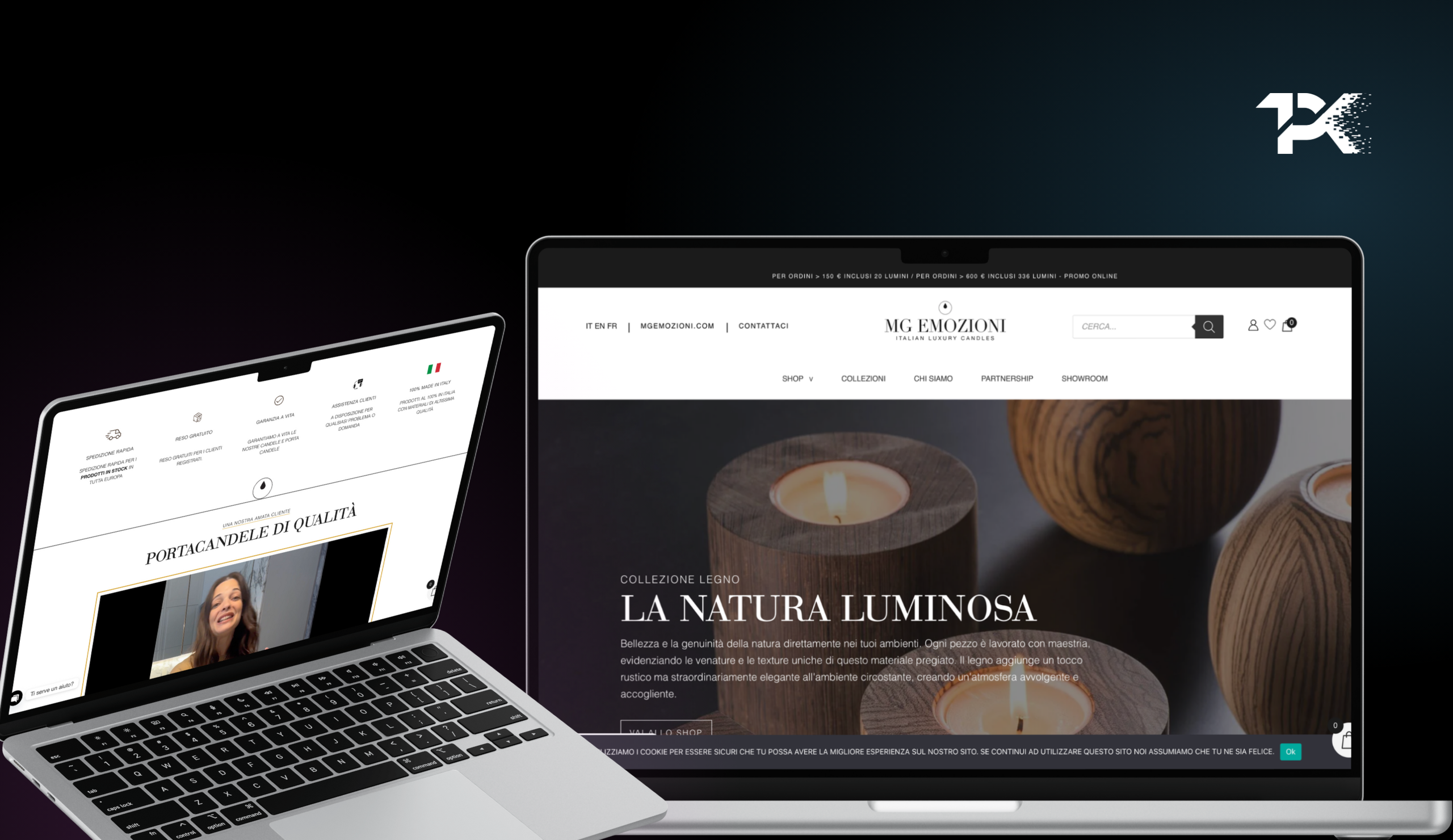 Foto mockup sito web candele mg emozioni made by trep digitalx web agency bergamo italia