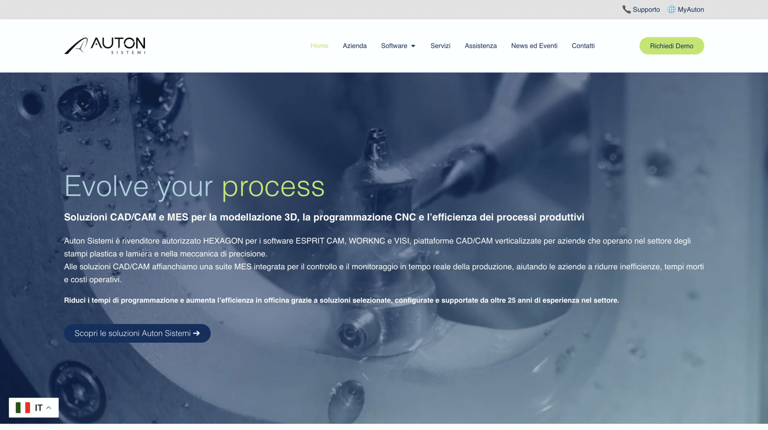 Sito web auton sistemi cad cam sviluppato da Silken e Trep DigitalX